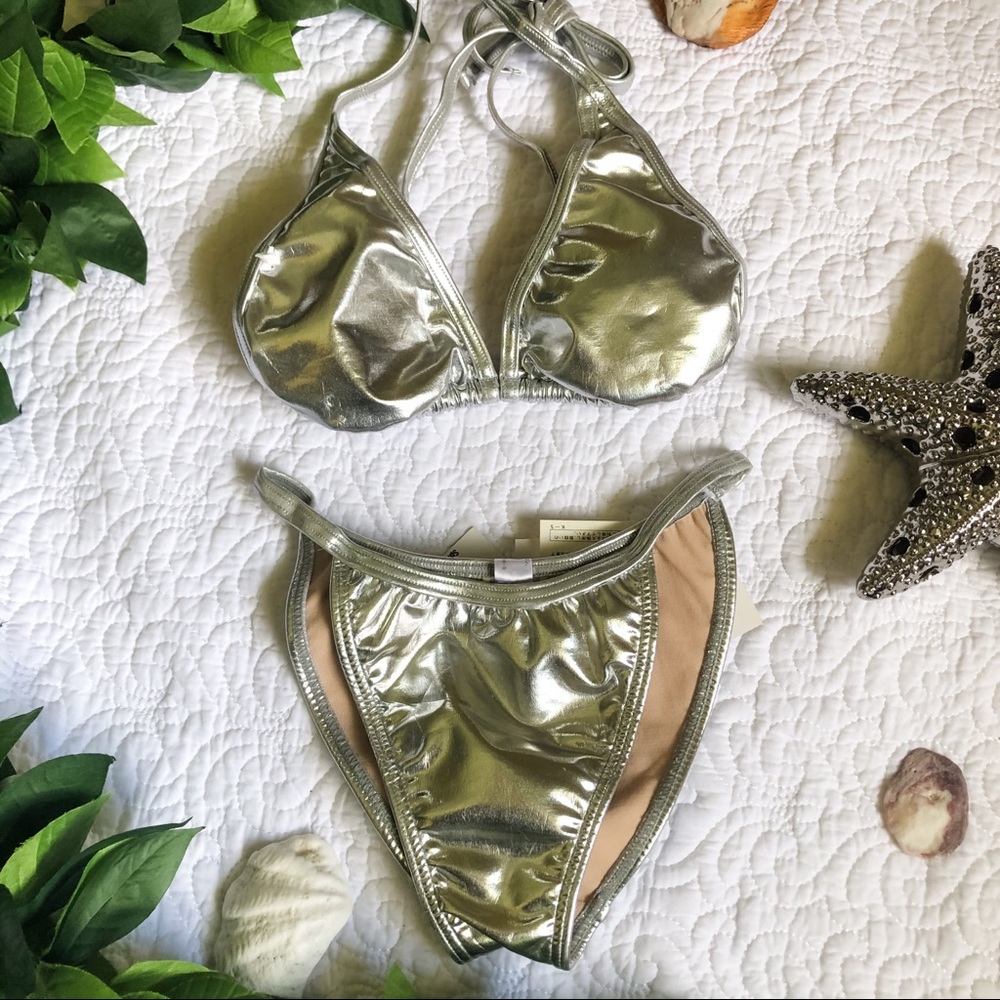 Metallic Silver Two Piece Bathing Suit